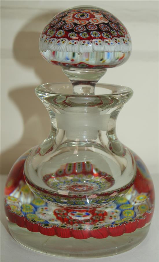 A large Murano millefleur glass inkwell paperweight, 18.5cm & 7.5cm